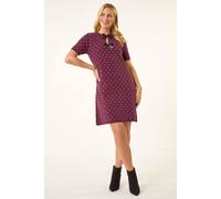 Roman Petite Polka Dot Knit Dress In Plum Plum