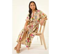 Roman Petite Postcard Tie Waist Midi Dress In Stone Stone 10