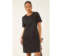 Roman Petite Premium Stretch Suede Shift Dress In Black