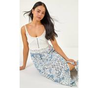 Roman Petite Print Crochet Midi Dress In Blue Blue