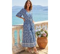 Roman Women's Petite Print Tassel Tie Waist Midi Dress in Blue | Size: 14 Roman Blue 14