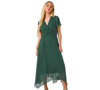 Roman Petite Print Twist Front Dobby Midi Dress for Women UK - Ladies Everyday Autumn Winter V-Neckline Comfy Soft Evening Vacation Work Party Night Out - Petite Green - Size 14