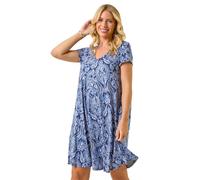 Roman Petite Printed V-Neck Pocket Swing Dress In Blue Blue 16
