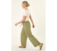 Roman Petite Pull On Woven Trouser In Khaki Khaki
