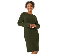 Roman Petite Ribbed Knitted Dress In Khaki Khaki 12