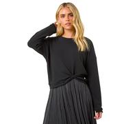 Roman Petite Ribbed Long Sleeve Knit Top for Women UK - Ladies Everyday Autumn Winter Round Neckline Comfy Soft Evening Vacation Work Party Night Out - Petite Black - Size 16