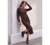 Roman Petite Ribbed Tie Detail Midi Bodycon Dress Chocolate