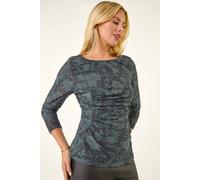 Roman Women's Petite Ruched Side Jacquard Top in Grey | Size: 18 Roman Grey 18