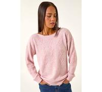 Roman Petite Cable Knit Jumper for Women UK - Ladies Everyday Autumn Winter High Neckline Comfy Soft Evening Vacation Work Party Night Out - Petite Light Pink - Size 14