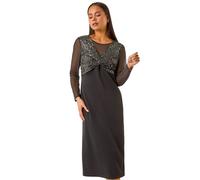 Roman Petite Sequin Contrast Knot Midi Dress In Black Black 16