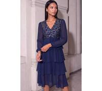 Roman Women's Petite Sequin Layered Midi Dress in Midnight | Size: 18 Roman Midnight 18