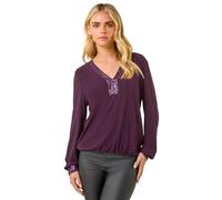 Roman Petite Sequin Trim Blouson Top for Women UK - Ladies Everyday Autumn Winter V-Neckline Comfy Soft Evening Vacation Work Party Night Out - Petite Plum - Size 12