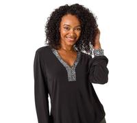 Roman Petite Sequin Trim Blouson Top In Black Black 10