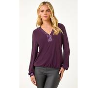 Roman Petite Sequin Trim Blouson Top In Plum Plum