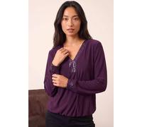 Roman Women's Petite Sequin Trim Blouson Top in Plum | Size: 18