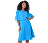 Roman Petite Sequin Trim Chiffon Cape Dress In Blue Blue 8