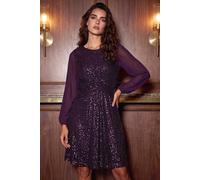 Roman Women's Petite Sequin Twist Front Dress in Plum | Size: 18