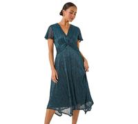 Roman Petite Shimmer Twist Front Midi Dress In Teal Teal 8