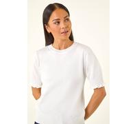 Roman Petite Shirred Sleeve Knit Top In White White 14