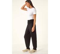 Roman Women's Petite Shirred Straight Leg Stretch Trouser in Black | Size: 8 Roman Black 8