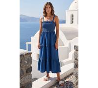 Roman Women's Petite Shirred Tiered Dress in Indigo | Size: 18 Roman Indigo 18