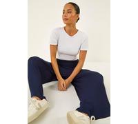 Roman Petite Shirred Wide Leg Stretch Trouser In Navy Navy 16