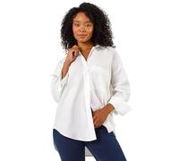 Roman Petite Shirt for Women Ladies Cotton Blouse Button Through Tunic Printed Top Work Long Sleeve Smart Casual Going Out Work Office V Neck Everyday Evening Event - Plain White - Size 14