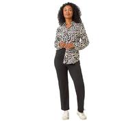 Roman Petite Shirt for Women Ladies Cotton Blouse Button Through Tunic Printed Top Work Long Sleeve Smart Casual Going Out Work Office V Neck Everyday Evening Event - Onyx Ivory - Size 14