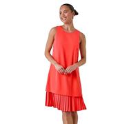 Roman Petite Sleeveless Pleated Hem Shift Dress for Women UK - Ladies Everyday Holiday Spring Summer Round Neckline Comfy Soft Evening Vacation Work Party - Petite Coral - Size 14