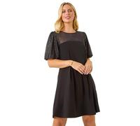 Roman Petite Sparkle Contrast Dress for Women UK - Ladies Everyday Autumn Winter Round Neckline Comfy Soft Evening Vacation Work Party Night Out - Petite Black - Size 18