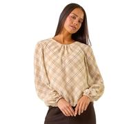 Roman Petite Spot Bubble Hem Top for Women UK - Ladies Everyday Autumn Winter Round Neckline Comfy Soft Evening Vacation Work Party Night Out - Petite Cream - Size 12