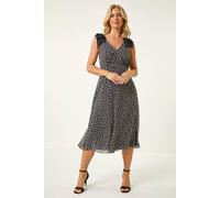 Roman Petite Spot Print Bow Midi Dress In Black Black