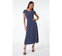 Roman Petite Spot Print Crinkle Midi Dress In Navy Navy 8