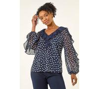 Roman Petite Spot Print Frill Top In Navy Navy 16