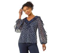 Roman Petite Spot Print Frill Top In Navy Navy 18