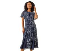 Roman Petite Spot Print Godet Hem Midi Dress In Navy Navy 8