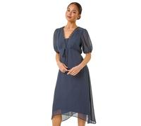 Roman Petite Spot Print Lace Bow Midi Dress In Navy Navy 14
