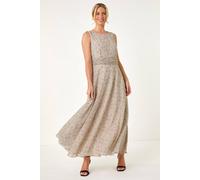 Roman Petite Spot Print Ruched Waist Midi Dress for Women UK - Ladies Everyday Holiday Spring Summer Round Neckline Comfy Soft Evening Vacation Work Party - Petite Spot Ivory - Size 18