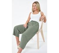 Roman Petite Spot Print Stretch Culottes for Women UK - Ladies Everyday Holiday Spring Summer Comfy Soft Evening Vacation Work Party Cropped - Petite Khaki - Size 18