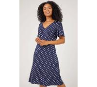 Roman Originals Women Petite Floral Print Stretch Jersey Dress - Ladies Spring Everyday Summer Holiday Vacation Work Casual Smart Comfy Soft Relaxed - Navy - Size 18