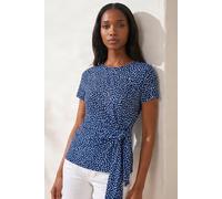 Roman Women's Petite Spot Print Tie Side Top in Navy | Size: 14 Roman Navy 14
