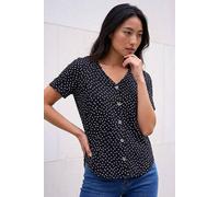 Roman Women's Petite Spot V-Neck Blouse in Black | Size: 18