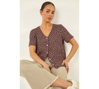 Roman Women's Petite Spot V-Neck Blouse in Chocolate | Size: 14 Roman Chocolate 14