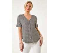 Roman Petite V-Neck Button Through Blouse for Women UK - Ladies Everyday Autumn Winter V-Neckline Comfy Soft Evening Vacation Work Party Night Out - Petite Black - Size 18