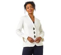Roman Petite Statement Button Blazer for Women UK - Ladies Everyday Holiday Spring Summer V-Neckline Comfy Soft Evening Vacation Work Party - Petite Ivory - Size 12