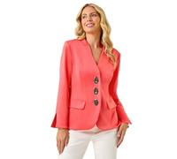 Roman Petite Statement Button Blazer for Women UK - Ladies Everyday Holiday Spring Summer V-Neckline Comfy Soft Evening Vacation Work Party - Petite Coral - Size 16