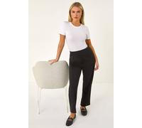 Roman Petite Straight Leg Ponte Stretch Trouser for Women UK - Ladies Everyday Autumn Winter Comfy Soft Evening Vacation Work Party Night Out - Petite Black - Size 14