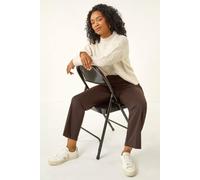 Roman Straight Leg Ponte Stretch Trouser for Women UK Ladies Pull on Bottoms Smart Autumn Winter Evening Work Office Business Formal Inteview Party Night Going Out - Petite Chocolate - Size 10