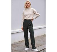 Roman Straight Leg Ponte Stretch Trouser for Women UK Ladies Pull on Bottoms Smart Autumn Winter Evening Work Office Business Formal Inteview Party Night Going Out - Size 14 - Petite Khaki