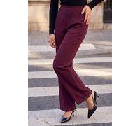 Roman Straight Leg Ponte Stretch Trouser for Women UK Ladies Pull on Bottoms Smart Autumn Winter Evening Work Office Business Formal Inteview Party Night Going Out - Petite Wine - Size 14